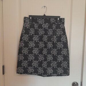 Women's Black and Grey Rose Straight Pencil Skirt, M